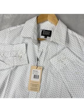 Scotch & Soda White Blue Floral Print Dress Shirt Mens 15.5 button up Preppy NWT